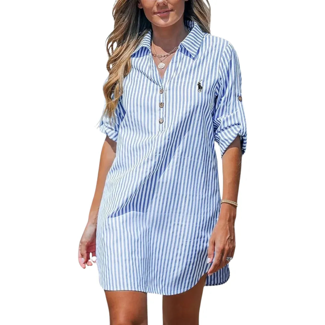 RL-Light blue striped shirt dress