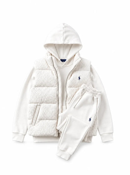 Men’s Heritage Cable-Knit Padded Vest 3-Piece Fleece Tracksuit Set
