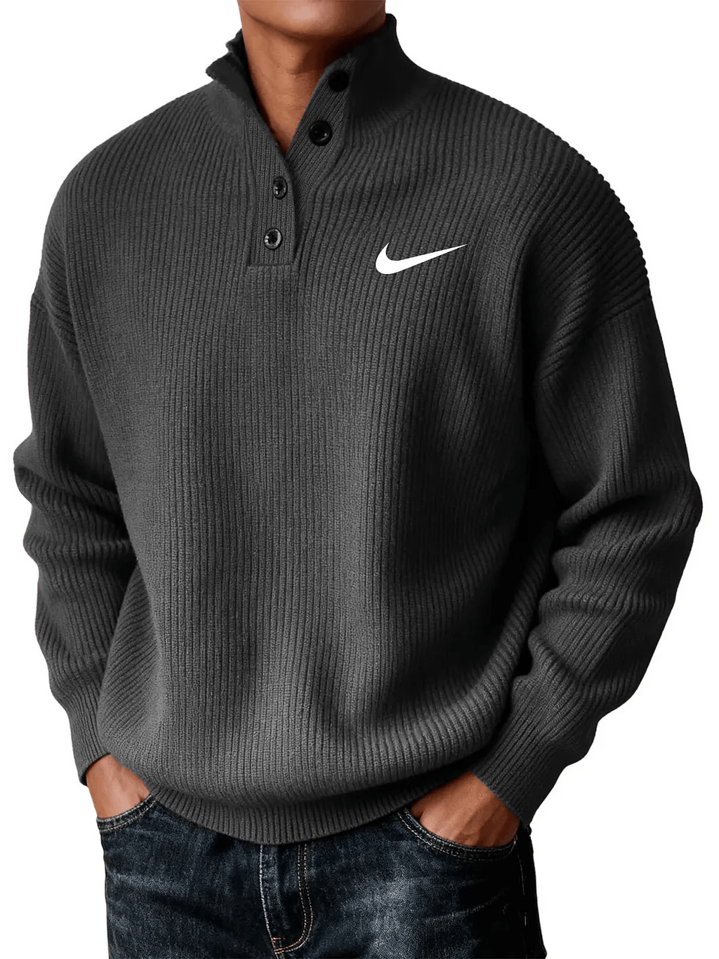 Men's Casual Loose Button-Down Knit Sweater
