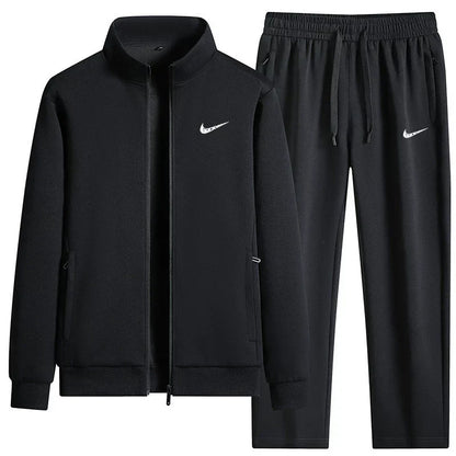 NK-Black Zip-Up Jacket and Pants Tracksuit Set