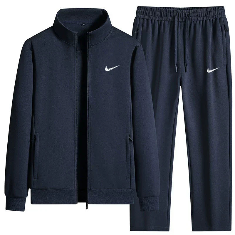 NK-Black Zip-Up Jacket and Pants Tracksuit Set